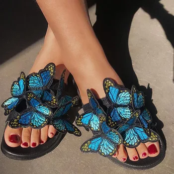 2020 metų vasaros paplūdimio moterų sandalai automobilių linijos dilimui drugelis lankas anti-slip large dydis retro siuvinėjimo patogūs sandalai