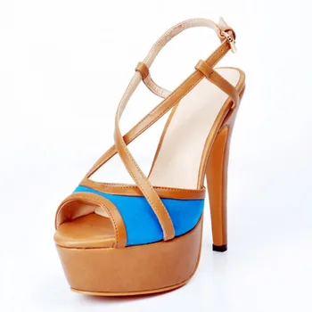 SHOFOO batai.Saldus madingų moterų batai, dviejų spalvų odinis, about14.5 cm aukščio kulnas basutės,moteriški sandalai. DYDIS:34-45