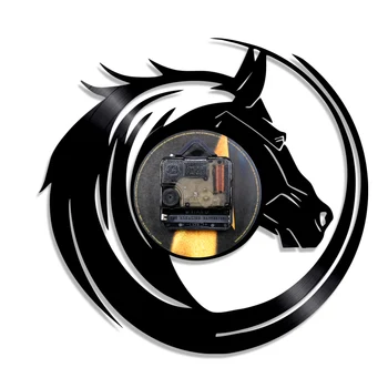Black Horse Sieninis laikrodis, Pagamintas Iš Vinilo Įrašus Modernaus Dizaino Sieninis Namų Dekoro Derliaus Dovanų Idėjos Laukinių Gyvūnų Arklių Mylėtojas