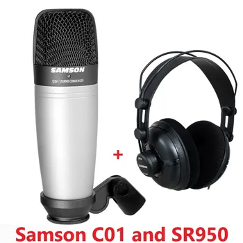 SAMSONAS SR950 su C01 kondensatoriaus mikrofonas, Profesionalus Studija Nuoroda Stebėti Ausinės-Dinaminės Uždaro tipo Ausinės