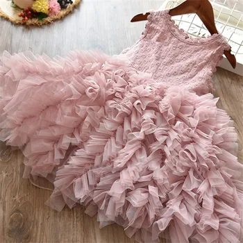 2019 M. Vasarą Bamblys Mergina Suknelės Vaikams Nėrinių Gėlių Kamuolys Suknelė Vaikų Mergaičių Purus Pyragas Smash Suknelė Princesė Šalies Drabužių