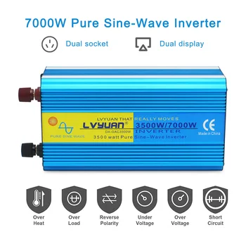 7000W Piko Dviguba LED Ekranas 3.1 USB Pure sine wave Power inverter DC 12V/24V Į AC110v-240V Dual AC Lizdo keitiklis(Mėlyna)