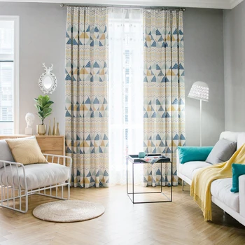 Budloom šiaurės Europoje geometrinio stiliaus užuolaidas kambarį poli medvilnės atspausdinti užuolaidų, miegamojo geltona mėlyna langą apmušalas