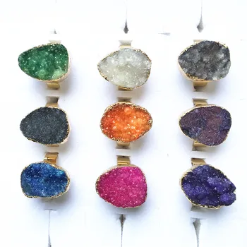 Natūralaus Akmens mišrios spalvos, natūralaus akmens kristalų sankaupos, gamtinis akmuo, aukso žiedas, vestuvių šokio ring7pcs didmeninės
