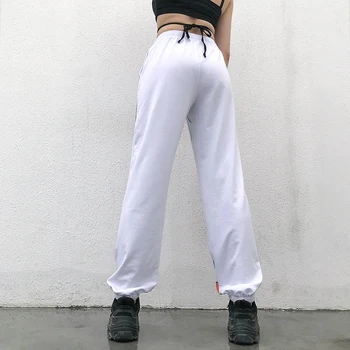 Rockmore Balta Korėjos Harajuku Kelnės Moterims Aukšto Juosmens Liepsna Spausdinti Streetwear Haremo Kelnės-Plačios Kojos Kelnės Femme Atsitiktinis Laisvas