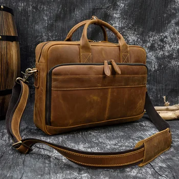 MHAUE natūralios odos, vyrai rankinės, verslo messenger pečių maišą 15.6 colių nešiojamas krepšys, kompiuterio rankinės vyrų maišeliai sluoksnis