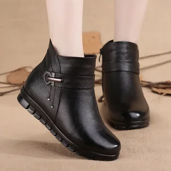 Moterų įkrovos mazgas split odos batai moterims, žiemos batai, šilta pliušinis batai juoda pleištai zip botines mujer 2020 m.