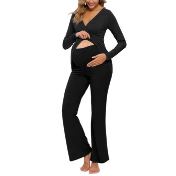 Medvilnės motinystės pižama ilgomis rankovėmis nėštumo pyjama minkštas motinystės naktiniai drabužiai slaugos viršuje+kelnės sleepwear rinkinys motinystės rinkinys