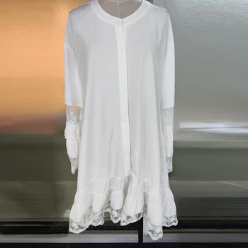 Nėriniai Kratinys Suknelė ZANZEA 2021 Elegantiškas Moterų Vasaros Sundress Blyksnius Rankovės Midi Vestidos Moterų Atsitiktinis Balti Marškiniai Chalatas, Femme