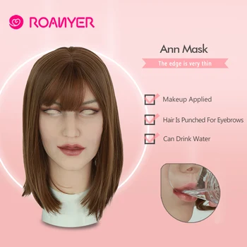 Roanyer ANN silikono netikrą veidą shemale masken už crossdresser Realus kaukė vyrų ir moterų Drag Queen Helovino Maskaradas