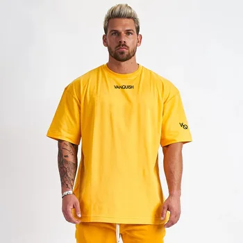 Vasaros sporto sveikatingumo vyriški T-shirt hip-hop stiliaus trumpomis rankovėmis veikia atsitiktinis medvilnės naudotis drabužiai