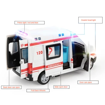 1:32 miestas diecast greitosios pagalbos skubios pagalbos žaislas automobilio modelio šviesos skaidrių, atvirų durų ambulancia oyuncak Švietimo Vaikams, žaislai vaikams