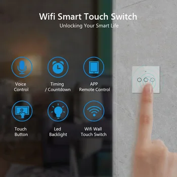 WIFI Bevielio ryšio Jungikliai 1/2/3 gauja Stiklo plokštės Touch LED Šviesos Smart APP Nuotolinio Valdymo Balsu Gyvenimo Namų su Alexa, Google
