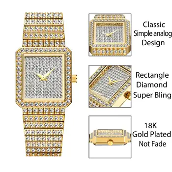 MISSFOX 18K Aukso Moterų Žiūrėti Prabangos Prekės Aikštėje Ponios Kvarciniai Laikrodžiai Hip-Hop Šalta Suknelė Iš Moterų Deimantų, Aukso Laikrodis
