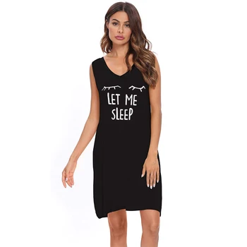 Seksualus Nightgowns Moteris Atsitiktinis Sleepwear Suknelė Leiskite Man Miegoti Laiškas Išspausdintas Blakstienų Modelis Chemise Apatinis Trikotažas Pajama Slydimo Suknelė