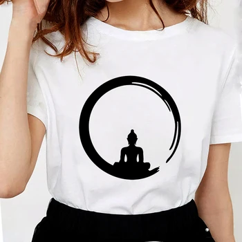 Nauja Vasaros Mados Dizaino Meditacija Buda Spausdinti marškinėliai Moterims Budizmas Marškinėliai Minkštos Medvilnės Baltas Viršūnes