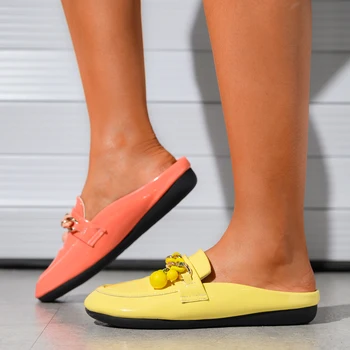 2021 Prabangos Prekės ženklo Dizaineris Moterų Šlepetės Paslysti Ant Mulų Butas Laisvalaikio Bateliai Skaidres Vasaros Avalynė Moteriška Lakinės odos batus