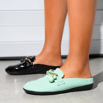 2021 Prabangos Prekės ženklo Dizaineris Moterų Šlepetės Paslysti Ant Mulų Butas Laisvalaikio Bateliai Skaidres Vasaros Avalynė Moteriška Lakinės odos batus