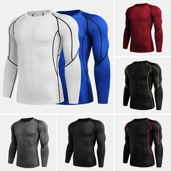 3 VNT. vyriškų Suspaudimo Marškinėliai Elastinga Quick Dry Bazės Sluoksnis ilgomis Rankovėmis Fitneso T-Shirt Treniruotės Viršūnes Rudenį, Žiemą