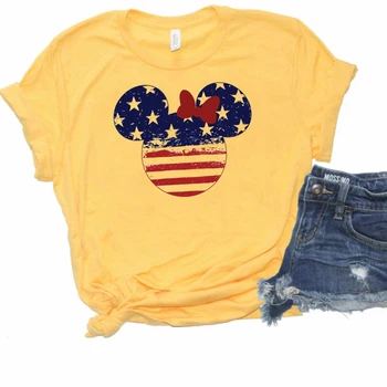 2020 Juokinga liepos 4-osios Marškinėliai Mielas Minnie Įkvėpė Nepriklausomybės Diena T-Shirt Amerikos Vėliava Grafinis Tee Atitikimo Šeimos Tee