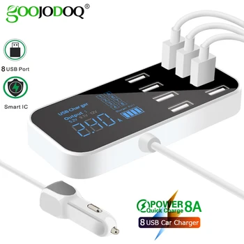 GOOJODOQ 8 Prievadai USB Automobilinis Įkroviklis LED Skaitmeninis Displėjus, Greito Įkrovimo iPhone 11 Pro Max 