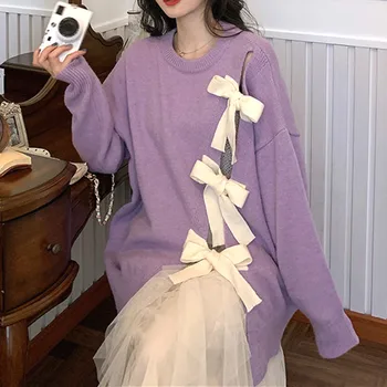 Korėjos Megztiniai Megztinis Moterims, Negabaritinių Atsitiktinis Ilgomis Rankovėmis Megztinis Lankas Plonas Laisvas Megztinis Moterų Mados Drabužių Rudens 2020 M. Moteris