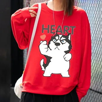 Širdies Haskis Anime Moterų Šilti Megztiniai Žiemos Mados Harajuku Japonijos Streetwear hip-hop Atsitiktinis Megztinis Laisvi Drabužiai