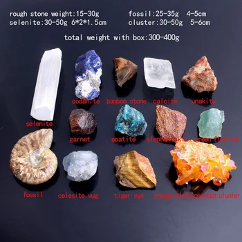 Nauji Gamtinių Kristalų Žalias Ametistas Selenitas Kalcitas 7 Čakra Rockstone Grubus Mineralinių Pavyzdys Gydymo Kolekciją su black box