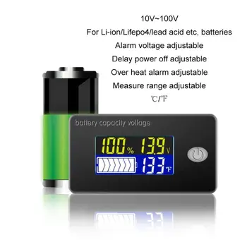 OOTDTY 10-100V Baterijos Talpos Indikatorius Voltmeter Universalus Li-ion Lifepo4 Švino rūgšties A5YD