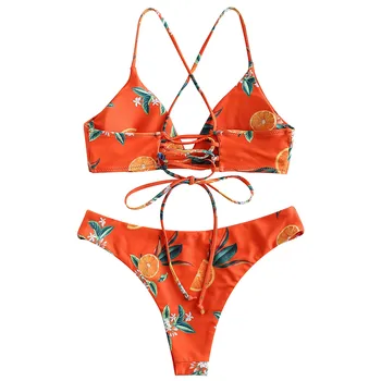 Oranžinė Spausdinti Bikini Komplektas Seksualus Maudymosi Kostiumėliai Moterims 2020 