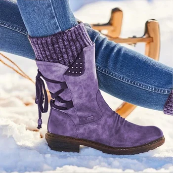 KAMUCC Moterų Žieminiai Batai Vidurio Blauzdos Sniego Batai Moterų šlaunų auliniai batai Šiltas, Aukštos Kokybės Botas Mujer Plius Dydis