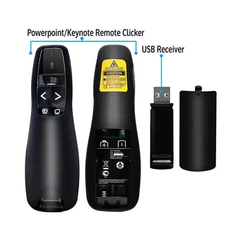USB Wireless Presenter Pristatymas Clicker Raudona Lazerinė Rodyklė 2.4 GHz 