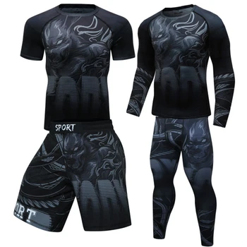 Bokso t-marškinėliai + Hosen MMA šortai Rashguard vyrų Muay Tajų kikboksas nustatyti Jiu Jitsu Bjj gi T-shirt Boxeo Mokymo drabužiai