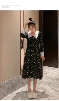 2020 M. Pavasarį, Rudenį Pagrindiniai Suknelės Moterims Ilgomis Rankovėmis Mielas Saldus Preppy Stiliaus Dizaino Linijos, Juodos Spalvos Šifono Mygtuką Marškinėliai Suknelė 1518