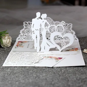 100vnt Europos pjovimas Lazeriu Vestuvių Kvietimai, Kortelės 3D Tri-Fold Deimanto Žiedas Elegantiškas atvirukas Vestuvių Šalies Naudai Apdaila