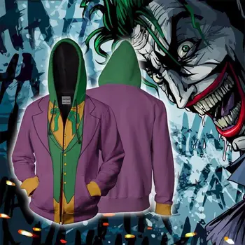 BIANYILONG 2018 naujas Vyrų Gobtuvu Joker 3D Atspausdintas Hoodies Tracksuit užtrauktukas hoodie gobtuvu hip-hop viršūnes Laivybos parduotuvė