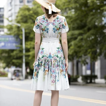 2020 m. Europos Stiliaus Gėlių Spausdinti Vasaros Suknelė Moterims trumpomis Rankovėmis O-Kaklo Sundress Retro Swing 50s 60s Šalis Suknelė Aukštos Kokybės