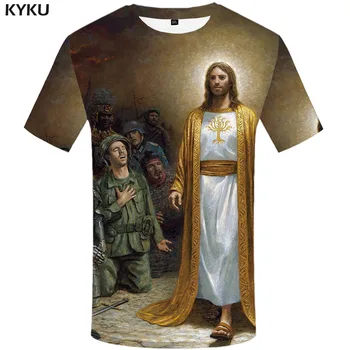 KYKU Jėzus T-shirt Vyrai Karo Anime Drabužiai, Karinės Tshirts Atsitiktinis Asmenybės Marškinėlius Spausdinti Asmenybės T-shirts 3d