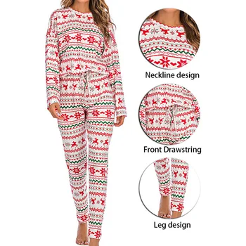 Kalėdų Pižama Dviejų Dalių Rinkiniai Moterims Žiemos Mielas Ilgomis Rankovėmis Viršūnes Ilgas Kelnes Namų Kostiumai Mados Sleepwear Prarasti Elastinga