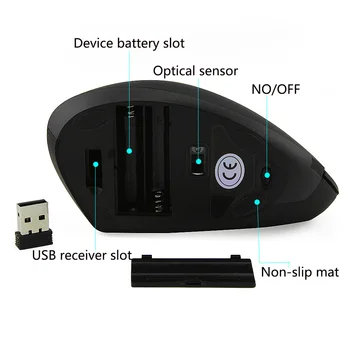 Optinė bevielė Pelė LED Apšvietimu USB Kompiuterio Pelė 1600 DPI, Ergonomiškas Vertikalus Pelių 6D Žaidėjus Mause su Riešo Poilsio Pelės Kilimėlis