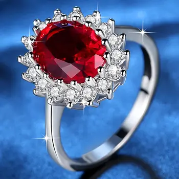 Klasikinis Mėlynos ir Raudonos Cirkonis Žiedai Princesė Diana Williamas Kate Žiedai Moterims Ovalo formos Akmens Žiedai, Vestuvių, Sužadėtuvių bižuterijos