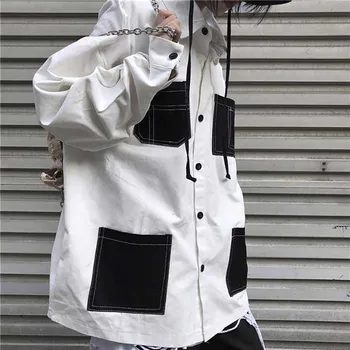 NiceMix marškinėliai Blokuoti Kontrastas Kišenėje Streetwear Prarasti Plius Dydis Top Marškinėliai Harajuku Punk Hip-Hop korėjos palaidinė moterų plius dydis