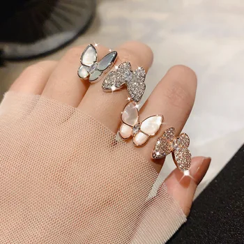 KMVEXO 2020 m. Naujo Dizaino Mados Asfaltuotas Opal Crystal Butterfly Žiedai, Papuošalai Blizga Prabanga Kokteilis Piršto sąnarys Atidaryti Žiedas Moterims