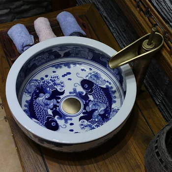 Europoje Vintage Stiliaus Keramikos Skalbimo Baseino Skaitiklis viršuje porcelianinis praustuvas Vonios Kriaukle Rankomis Dažyti Porceliano Kriauklės