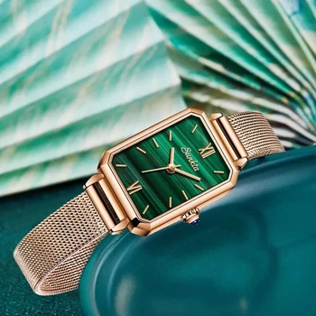 SUNKTA Žiūrėti Moterų Laikrodžiai top brand prabangos stačiakampio formos mažas žalias žiūrėti ponios ultra-plonas vandeniui Kvarcinis Laikrodis
