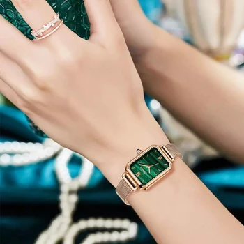 SUNKTA Žiūrėti Moterų Laikrodžiai top brand prabangos stačiakampio formos mažas žalias žiūrėti ponios ultra-plonas vandeniui Kvarcinis Laikrodis