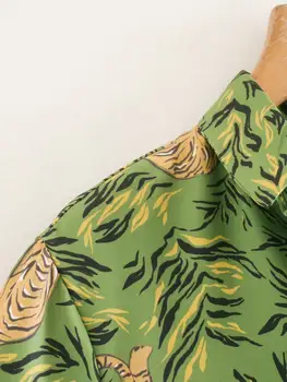 Naujų 2020 m. moteris derliaus tigras lapų spausdinimo atsitiktinis marškinėliai suknelė moterų krūtinėmis mygtukai varčias, vestidos prabangus laisvalaikio suknelės DS3852