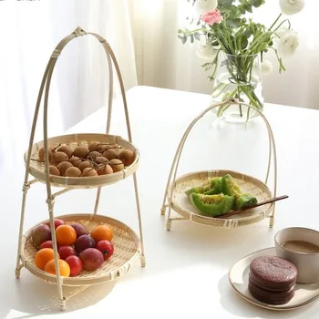 Bambuko audiniai iš vytelių krepšelį, rankų darbo namų puošybai laikymo vaisių, duonos, maisto virtuvės saugojimo krepšys WF8211006