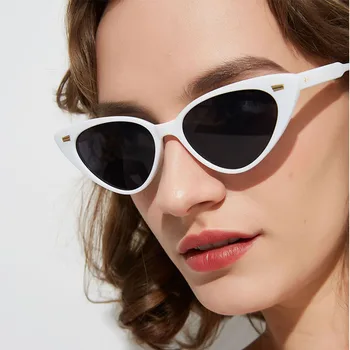 Seksualus Trikampis Cat Eye Akiniai nuo saulės Moterims Prekės ženklo Dizaineris Vintage White Cateye Saulės Akiniai Moterų Oculos De Sol UV400