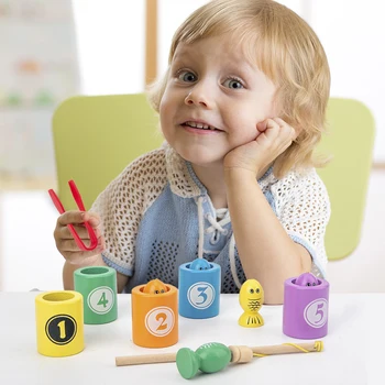 Vaikiški Mediniai Žaislai, Montessori Ankstyvo Mokymosi Pažinimo Spalva Klasifikacija Skaitmeninis Magnetinio Žvejybos Žaidimas Švietimo Žaislai